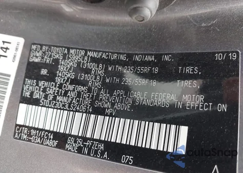 2020 Toyota Sienna Le z USA, uszkodzony, nr VIN 5TDJZ3DC3LS240614